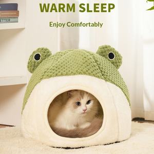 Cama Cálida para Perros y Gatos con Diseño de Rana Pequeña, Casa para Mascotas de Invierno y Otoño, <span class=keywords><strong>Cueva</strong></span> Suave de Felpa para Gatos y Perros Pequeños - Product Image 3