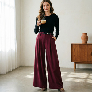 Nouveau <span class=keywords><strong>pantalon</strong></span> décontracté pour <span class=keywords><strong>femme</strong></span>, style europé<span class=keywords><strong>en</strong></span> et américain, avec ceinture, coupe ample et jambe <span class=keywords><strong>large</strong></span> - Product Image 4