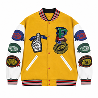 Blouson Bomber Unisexe Jaune Canari et Blanc Camouflage avec Broderie Chenille, Design Patch, Bouton Unique, Imperméable, Coupe-Vent, Style Hip Hop