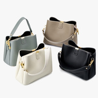 Sac fourre-tout en cuir véritable avec fermeture éclair, grande capacité, design seau, bandoulière, doublure et deux sangles d'épaule