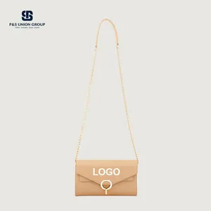 PA0704 Custom Logo envelope wallet with gold chain small leather vintage bag purse leather clutch