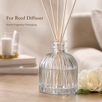 Bouteille diffuseur à roseaux en verre côtelé transparent de 100 ml, base ronde épaisse, pour huiles essentielles et parfums, flacon vide