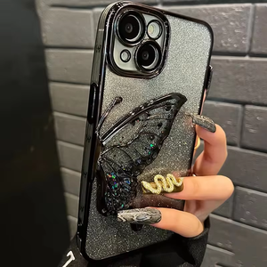 เคสโทรศัพท์สุดหรูลายผีเสื้อสำหรับผู้หญิงทรายดูดระยิบระยับระยิบระยับสำหรับโทรศัพท์15 <span class=keywords><strong>14</strong></span> 13 12 <span class=keywords><strong>11</strong></span> PRO MAX กับฝาครอบฟิล์มเลนส์กระจก - Product Image 2