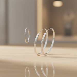 Orecchini a Cerchio in Oro Bianco E4261, Design Geometrico Unisex, Stile Classico, Gioielli alla Moda - Product Image 2