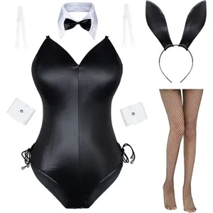 Traje de Conejita para Cosplay, Disfraz de Conejita para Mujer, Traje de <span class=keywords><strong>Anime</strong></span> <span class=keywords><strong>Senpai</strong></span>, Body de una Pieza con Medias, Conjunto de Piel Sintética para Adultos - Product Image 2