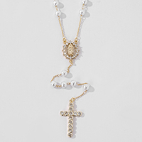Collier de prière unisexe en laiton plaqué or avec perles et croix en Y, Vierge Marie de Guadalupe, cadeau religieux