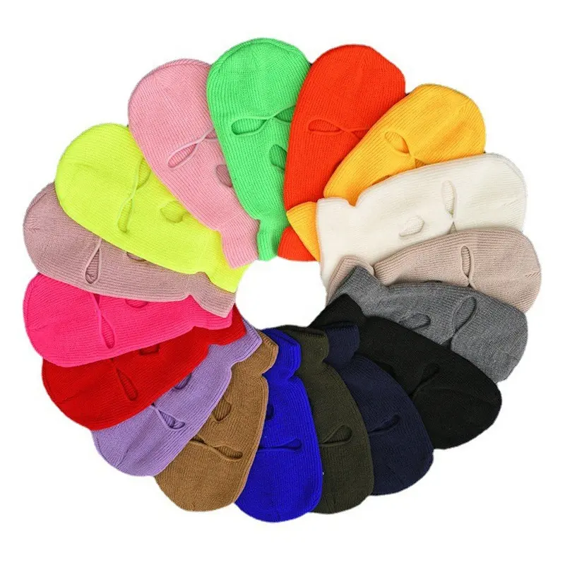Wholesale custom women knitted winter hat 3 Hole beanie hat knit blank ski balaclava hat