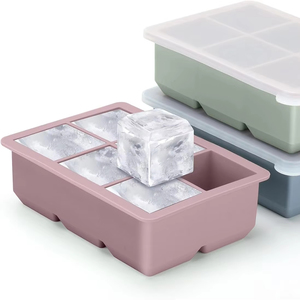 Bacs à glaçons 6 moules flexibles en silicone avec couvercle amovible, réutilisables, empilables pour whisky et aliments pour bébés - Product Image 1