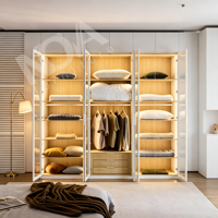 Armoire de luxe avec éclairage LED intégré, porte en verre trempé, montage facile, armoire à vêtements, armoire de chambre, décoration intérieure