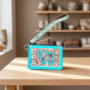 New Arrival Vintage Portable Western Tooled Leather Cowhide Wristlet <b>Wallet</b> Handmade Floral Clutch with Wrist Strap - Product Image 4