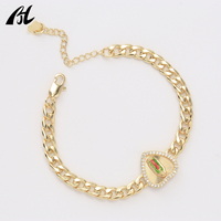 Nouveau Bracelet Unisexe Plaqué Or 14K avec Breloque Cœur Religieux Notre-Dame de Guadalupe Vierge Marie pour Fête