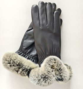 Luxe de haute qualité véritable Super-doux Rex lapin fourrure manchette grain fin peau de mouton robe hiver cuir gants pour dames fête - Product Image 3