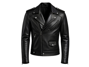 Blouson moto en cuir noir pour homme, col rabattu, fermeture éclair, coupe ajustée, longueur standard, style automne, couleur unie - Product Image 1