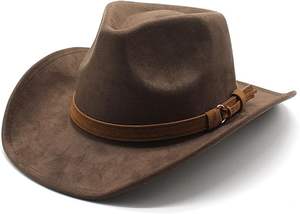 قبعة رعاة البقر الأمريكية الغربية من الجلد المدبوغ والصوف، قبعة ركوب واسعة الحافة، قبعة بانك بقماش مخفي، قبعة كاجوال من اللباد للسفر والأنشطة الخارجية - Product Image 3