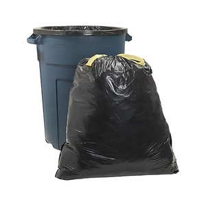 25 doublures noires avec cordon de serrage 36,5 x 44,5. Sacs en polyéthylène basse densité épais de 1 mil, 45 gallons, pour l'élimination des déchets, écoles - Product Image 1