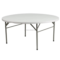 Table ronde pliante en plastique de 6 pieds pour 10 personnes, idéale pour les banquets extérieurs, location, empilable