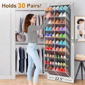 Over The Door <b>Shoe</b> Organizer 20 Pockets Breathable Mesh Hanging Rack For Closet <b>Storage</b> Dark Grey Rectangle Shape Hook Type - Product Image 2