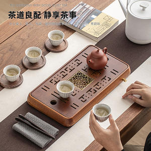 Bandeja de té de madera maciza natural con drenaje, pequeña mesa de té para el hogar, nuevo estilo chino, bandeja de drenaje, bandeja de té de madera - Product Image 3
