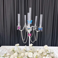 En gros Candelabre en fer à 6 bras avec gouttes de cristal, Centre de table pour mariage, fête prénuptiale et location d'événements