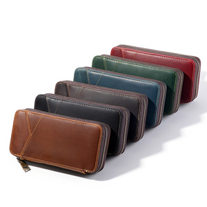 Crazy Horse Leather Pen Case – 4-Slot Zipper Pencil Holder with Card & Cash Pocket, Vintage Style for Students & Professionals - Product Image 2