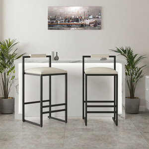 Juego de 2 Taburetes de Bar de Piel Sintética, Sillas Tapizadas con Estructura Metálica, Muebles Modernos para Barra de Cocina, Isla de Cocina, Bar en Casa - Product Image 3