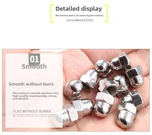 उच्च गुणवत्ता M4-24 स्टेनलेस स्टील हेक्सागोन टोपी नट एकोर्न कैप नट्स डि1587 हेक्स सिर आकार एम 10 लंबाई 20 मिमी - Product Image 5