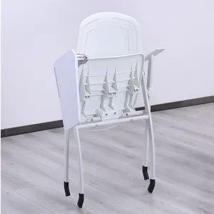 Mobilier scolaire blanc de haute qualité, chaise d'étudiant pliante, chaises de salle d'entraînement en plastique avec bloc-notes