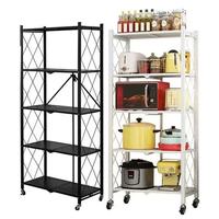 Chariot de rangement de cuisine en métal pliable Bibliothèque à 5 couches avec roulettes Étagère de type support pour outils de nettoyage Caractéristique pliable