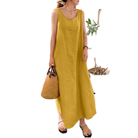 Offre Spéciale femmes été classique lin fronde robe ample sans manches dames débardeur jupe pour les vacances à la plage