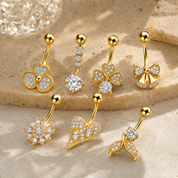 Anneaux de nombril en acier inoxydable doré avec zircon CZ, motifs cœur, fleur, papillon, bijoux de piercing pour le nombril, hypoallergéniques, cadeau de mariage