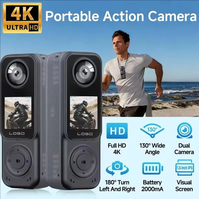 Action Cameras 4k Video 170° Wide Angle WiFi Pocket Action Cameras Front 2K and Rear 2K Night Vision bicycle Helmet Motorcycles