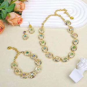 Fashion Designer Oval Iridescent Zircon Jewelry <b>Set</b> Gold Plated Brass Necklace <b>Bracelet</b> Earrings for Women Wedding Party Gift - Product Image 4