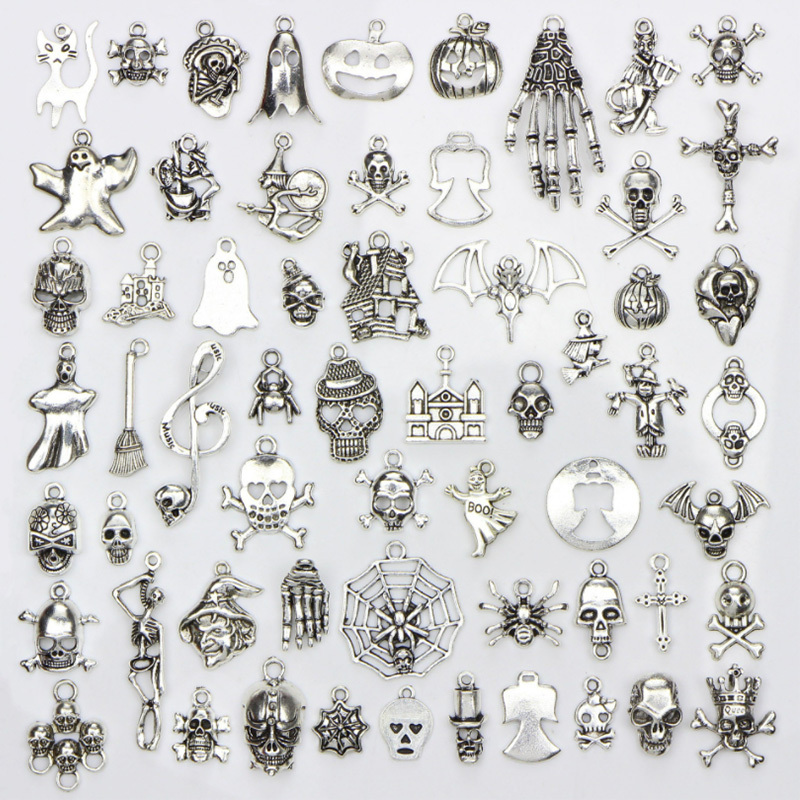 60PCS Mixed Charm Pendant DIY Necklace Bracelet Jewelry Accessories Halloween Pendant Jewelry Decorations Making for Unisex