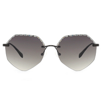 Lunettes de soleil polygonales sans monture pour femmes avec verres polarisés TAC, bord ondulé, branches fines en métal noir, personnalisables, vente en gros