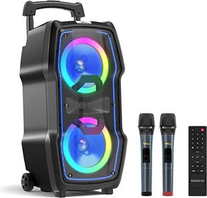 Machine de karaoké VeGue VG-0808, système de sonorisation PA sans fil Bluetooth pour adultes et enfants avec deux caissons de basses de 8 pouces, 2 micros sans fil UHF - Product Image 1