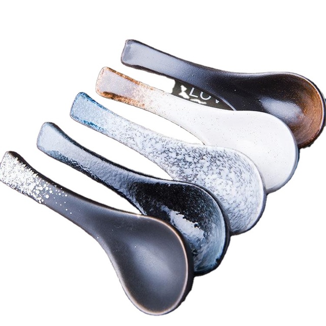 Wholesale Factory Good Quality Ready to Ship Japanese Restaurant Home Use Ceramic Soup Rice Spoons