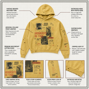 Custom 450GSM Cotton Hoodie Sunfaded Mud Wash French Terry Distressed Boxy Fit Yellow <b>Pullover</b> Vintage Streetwear <b>Men</b> Hoodie - Product Image 3