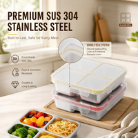 Boîte à lunch bento en acier inoxydable 304 LFGB, étanche, 4 compartiments, compatible micro-ondes, pour l'école et le bureau, logo personnalisé