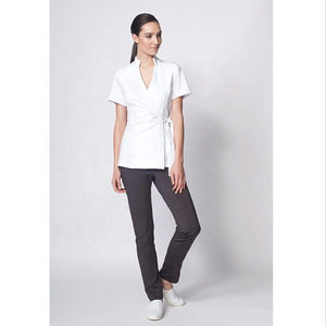 Enchi, venta al por mayor, elástico, SPA, salón de belleza, terapeuta, Túnica envolvente, uniformes, enfermería, tejido personalizado, poliéster, algodón, 50 juegos - Product Image 5