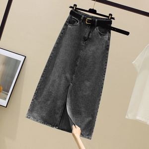 Gonna sottogonna in denim Yuhong da donna, vintage, a vita alta, a trapezio, estiva, streetwear, traspirante, in poliestere/cotone, lunghezza midi, con tasche - Product Image 4