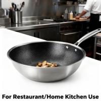 Wok en acier inoxydable 410 à nid d'abeilles en gros, 1 couche, 30-36 cm, pour usage en restauration