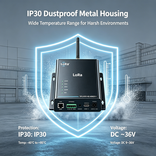 Industrial LoRaWAN Gateway With 4G Cellular Backhaul YFL1410-4G Multi Interfaces DIN Rail IP30 Wide Temp IoT Device