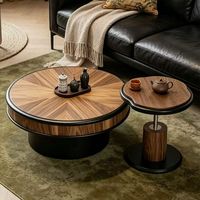 Table basse médiévale en bois massif incrusté de motifs floraux, ensemble avec base métallique haute et basse, aucun assemblage requis, unique pour salon, petite table d'appoint