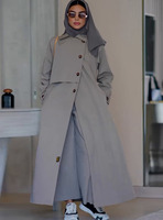 Manteau long trench oversize ample, style Abaya Dubaï, robe modeste à devant ouvert, coupe-vent islamique décontracté, vêtement d'extérieur en polyester, longueur maxi