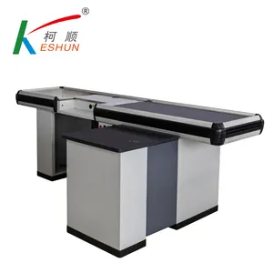 Supermarket electric cash register stainless steel checkout table with logo Checkout Counte