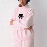 Sweatshirt Wanita Oversize Bahan Polyester Katun Sablon Sutra Anti-Pilling Berat Tebal Mock Neck Katun 400 Gsm