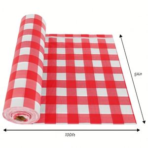 <b>Plastic</b> Disposable Tablecloths 54 Inch X 100 Feet Red Gingham <b>Plastic</b> <b>Table</b> <b>Cover</b> Roll Disposable Tablecloth with Slide Cutter - Product Image 3