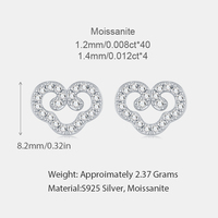 Boucles d'oreilles clous en argent sterling 925 avec motif cœur et fleur, serties de moissanite micro-pavé, couleur D, pureté VVS1, pour femme