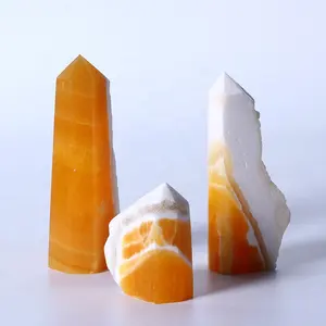 Groothandel Natuurlijke Kristallen Wand Geel Honing Ijsland Spar Oranje Calciet Wand Punt Quartz Crystal Tower Voor Healing