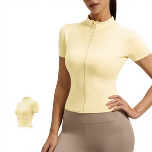 Women Full Zip Stand Collar Yoga Crop <b>Jackets</b> Slim Fit Stretchy Short Sleeve Athletic Top Breathable Running <b>Workout</b> Active Wear - Product Image 1
